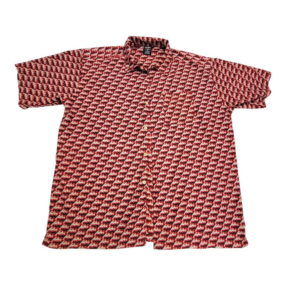 Vtg FUBU The Collection Shirt Mens 2X Red AOP Script Button Up 90s Hip Hop READ